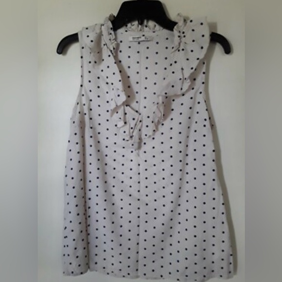 Okd Navy Polka Dot Sleeveless ruffle top size xs - Picture 1 of 13
